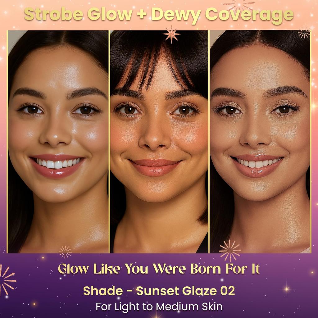 FACES CANADA Strobe CC Tint Mini - Sunset Glaze 02, 18ml | 5-in-1 Serum + Moisturizer + Primer + BB/CC Cream + Strobe Cream | Lightweight | Radia