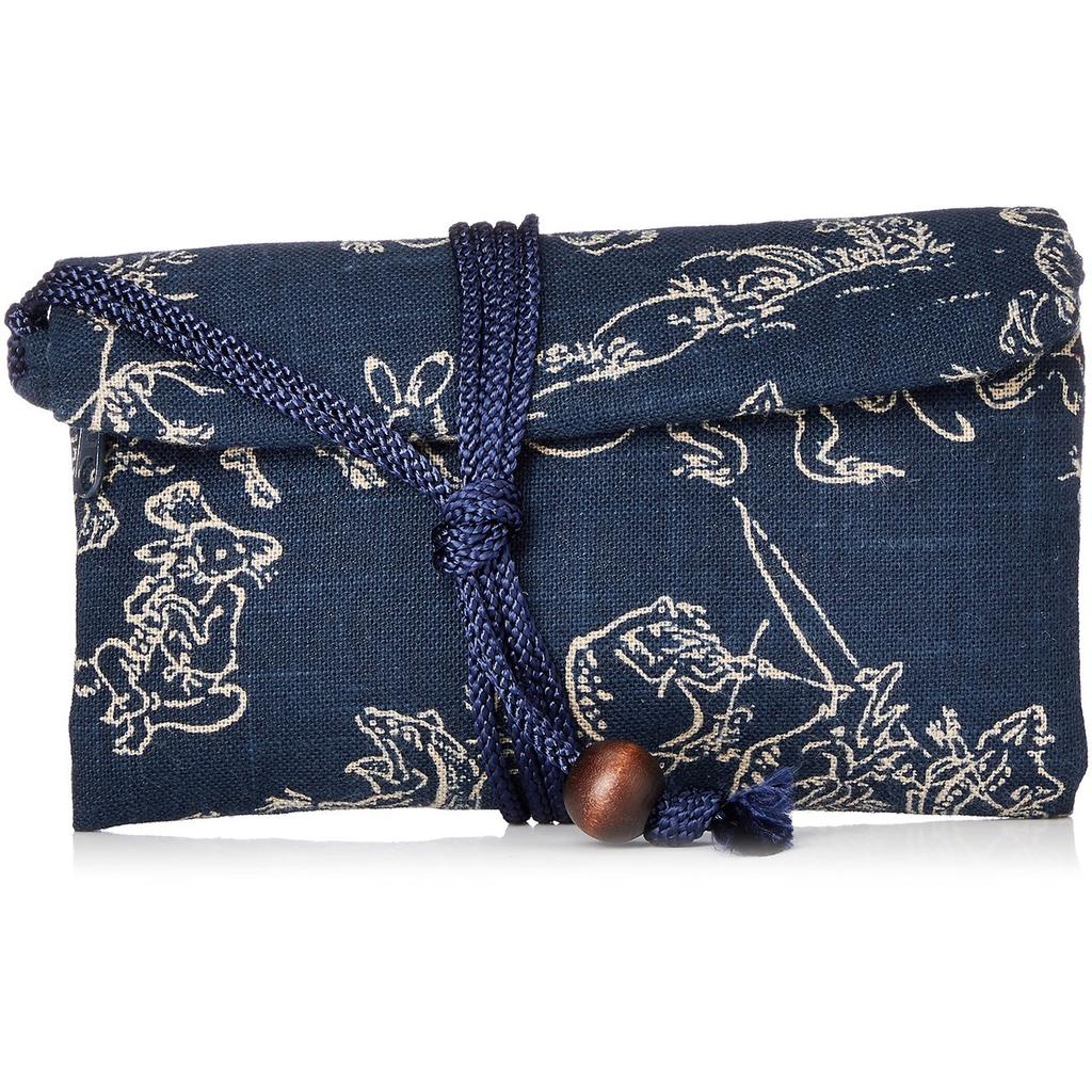 Maruzen Japanese Cloth Wallet - Choju-giga Design, Navy, Handmade Fabric Wallet