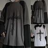 Men T-shirt Fake Two-piece Hip-hop Cross of Thorns Dark Summer Top for Daily Wear