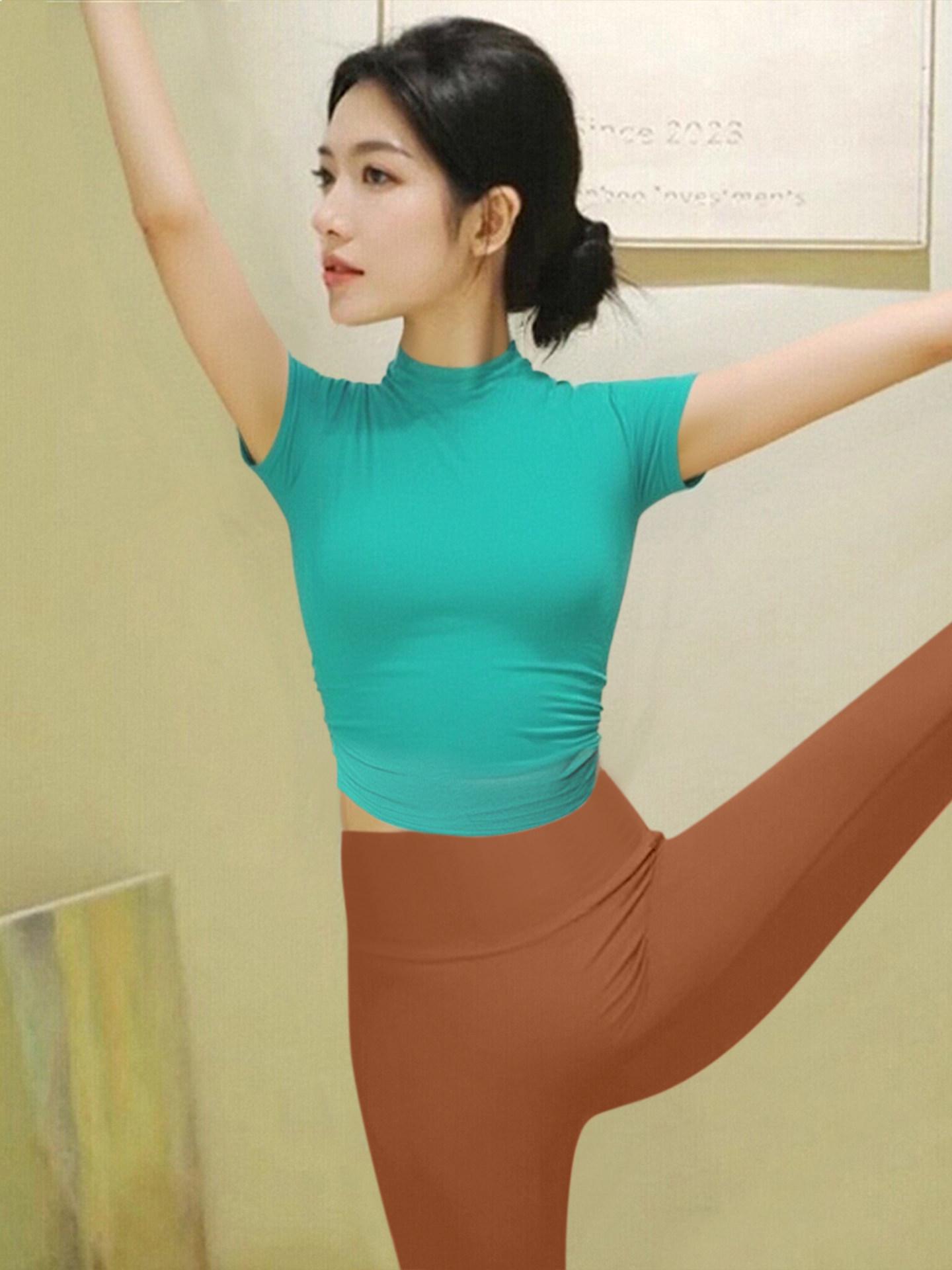 Dopamine Women s 2026 Half-High Neck Pilates Yoga Top - Stunning Short Sleeve Fitness Wear Large