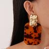 Exaggerated resin leopard print rectangular geometric silver needle earrings retro niche premium earrings