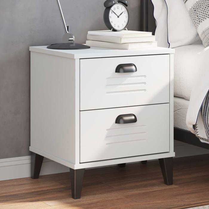 VidaXL Table de Chevet, Armoire de Nuit avec Tiroirs, Table de Téléphone, Meuble de Rangement Chambre, Industriel, Blanc 374908