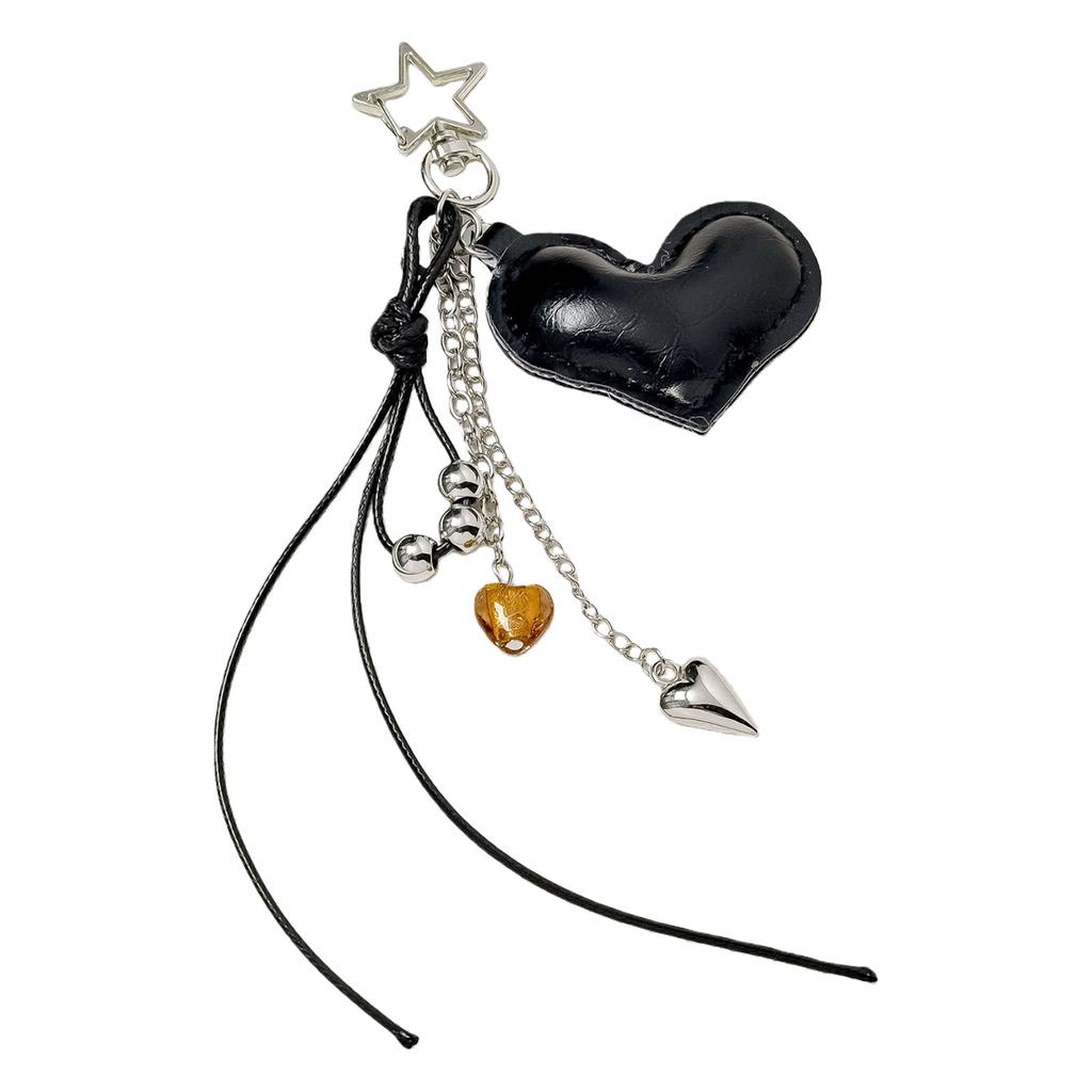Stylish Leather Heart Bag Charm With Intricate Braided Design And Alloy Accent Unique Key Holder Accessory