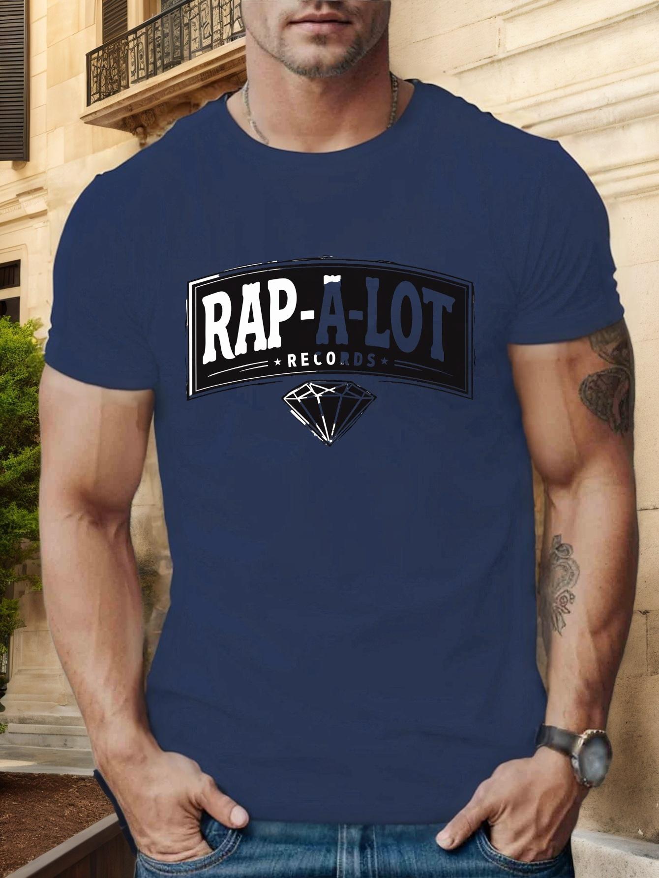 Cotton Blend T-shirt with Bold RAP-A-LOT Records Graphic Print - Micro-Stretch Knit Fabric XXXXL