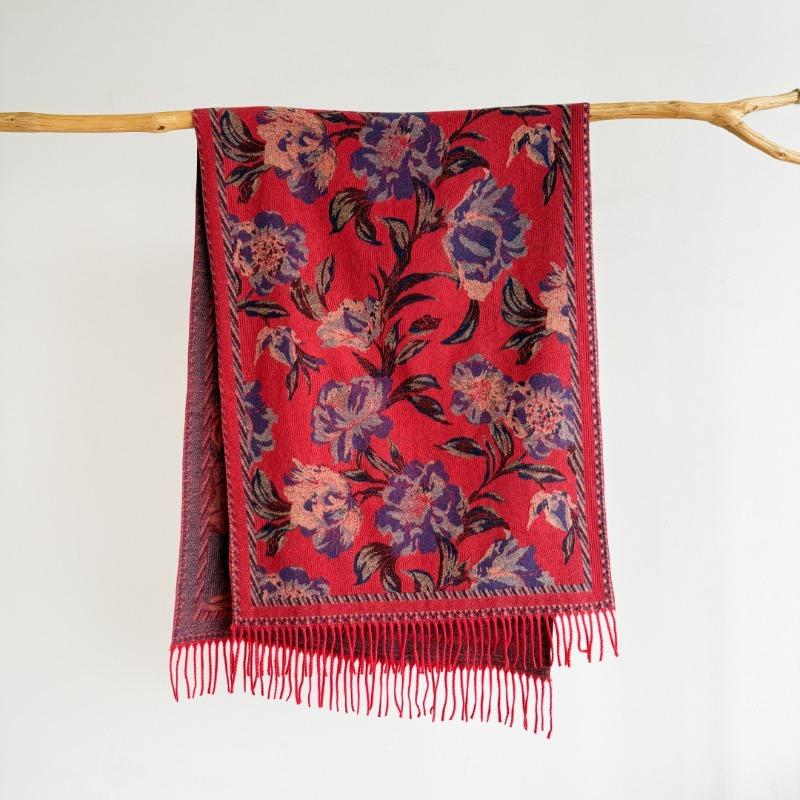 Autumn and Winter Retro Fringed Scarf with Air Conditioner Cashmere Shawl Large Size Warm Scarf