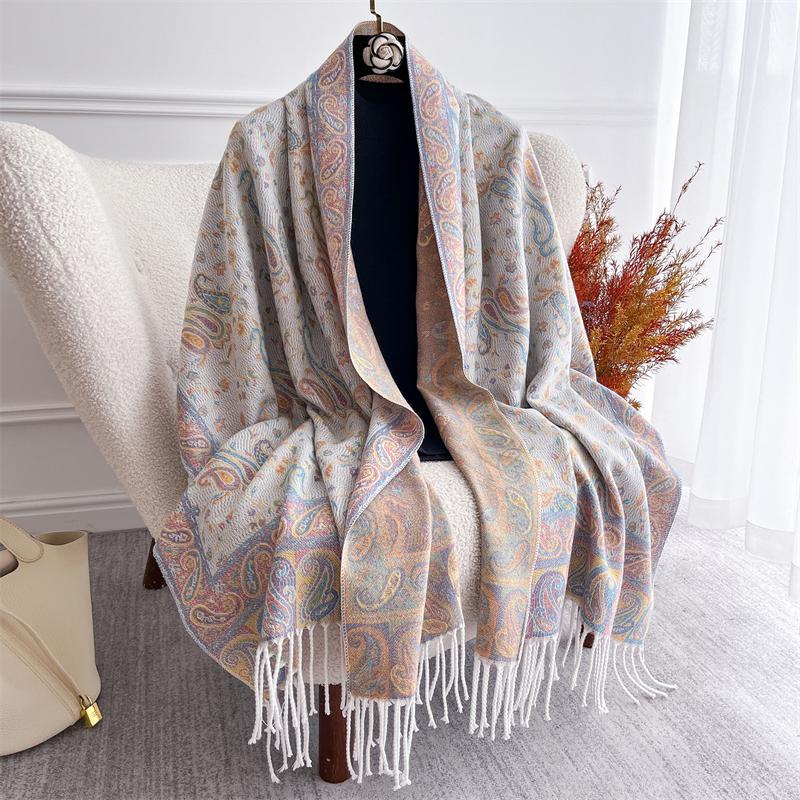 Autumn Winter Jacquard Scarf for Women Pashmina Shawls and Wraps Cashmere Blanket Warm Thick Stoles Lady Outdoor Bufanda