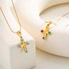 Colorful Natural Stone Cross Pendant Necklace,Gold Color Stainless Steel Snake Chain Necklaces,Charm Jewelry Gift