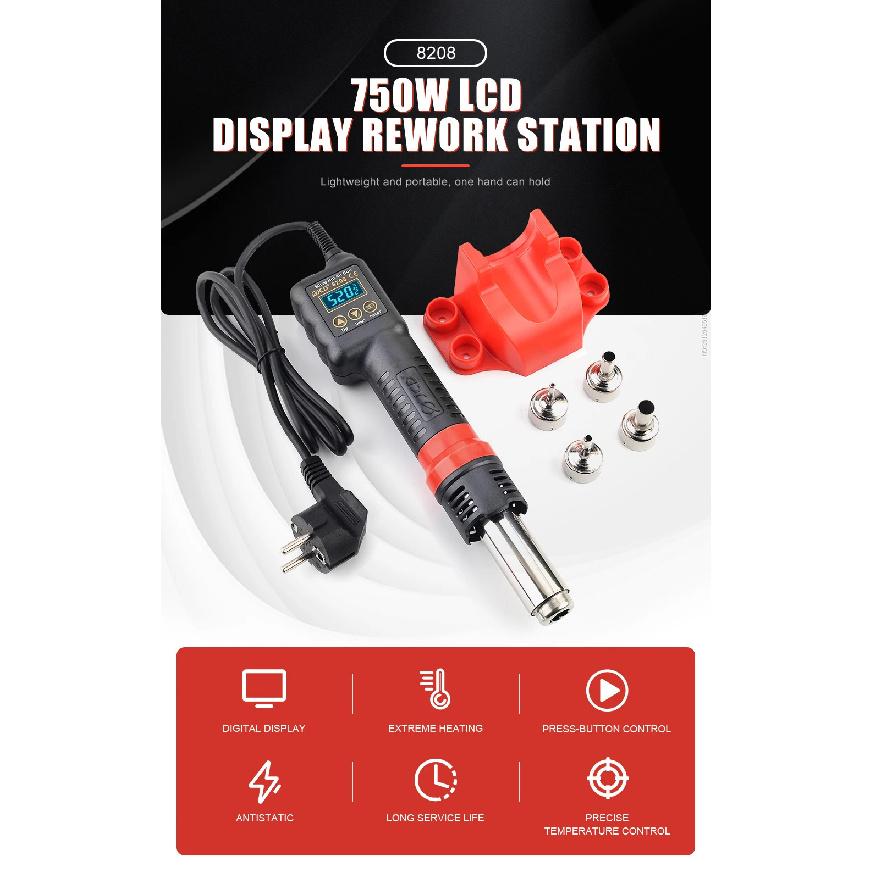 JCD 8208 Heat Gun Micro Soldering Station 750W Soldering Hot Air Gun LCD Digital Hair Dryer For BGA IC Welding Repair Tools