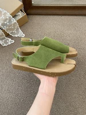 Women's Plus Size 40 Sandals Buckle Strap Round Toe Casual Female Flat Shoes Thimble Toe Cover Heel Comfortable Light Sandal