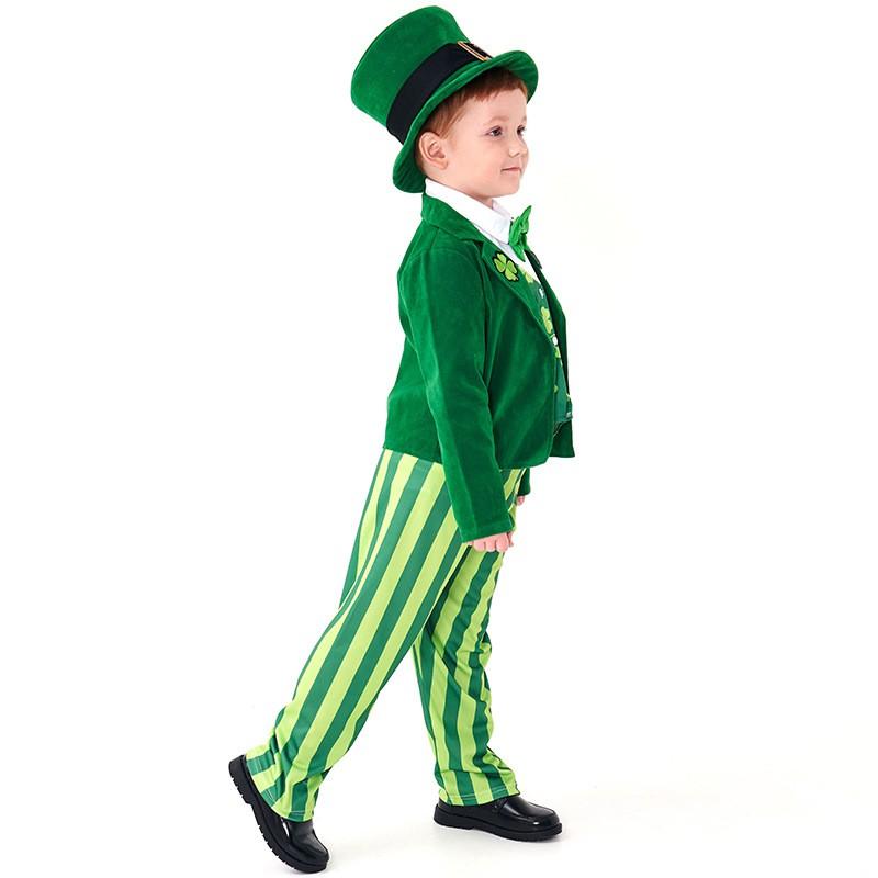 Grünes Leprechaun Kostüm für Kinder Halloween Party Irisches Feen Outfit Mit Kleeblatt Spitze Blazer Anzug