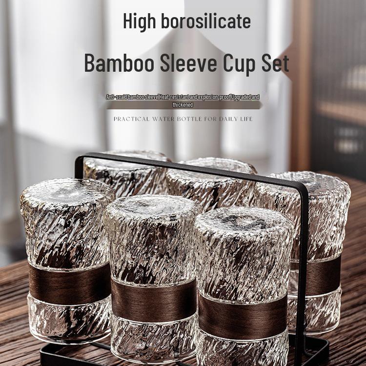 Embossed Glass Water Cup Set for Living Room, High-Temperature Resistant Teaware for Coffee or Beer