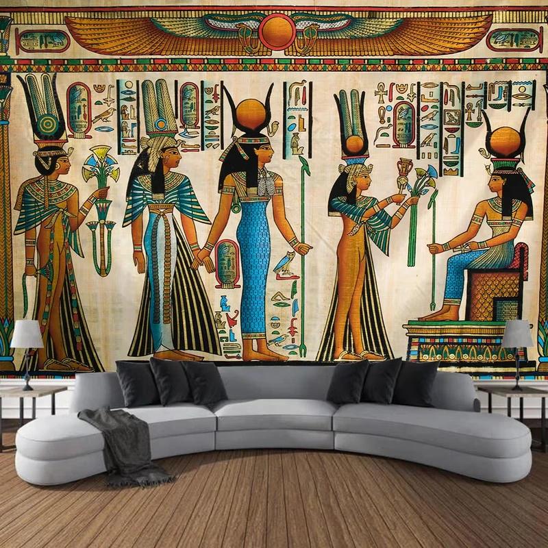 Egyptian Papyrus Style Tapestry Wall Art for Bedroom, Living Room, Dorm, Ancient Mythology & Tribal Room Decor 100X70CM