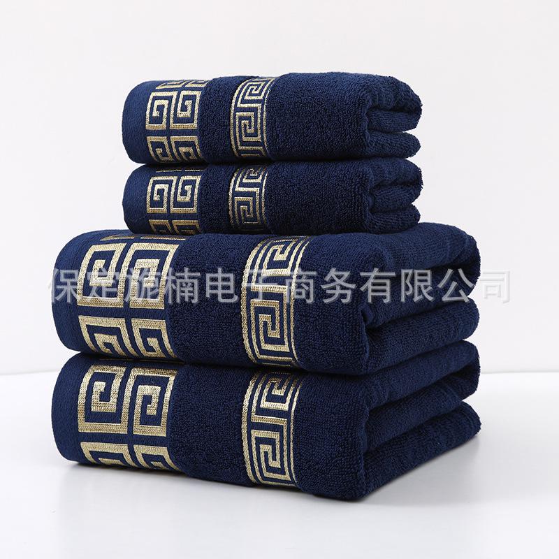 

Жаккардовое банное полотенце из чистого хлопка - Толстое, впитывающее, сатиновое полотенце для отеля и пляжа в подарок 70x140cm 380g Bath Towel темно-синий