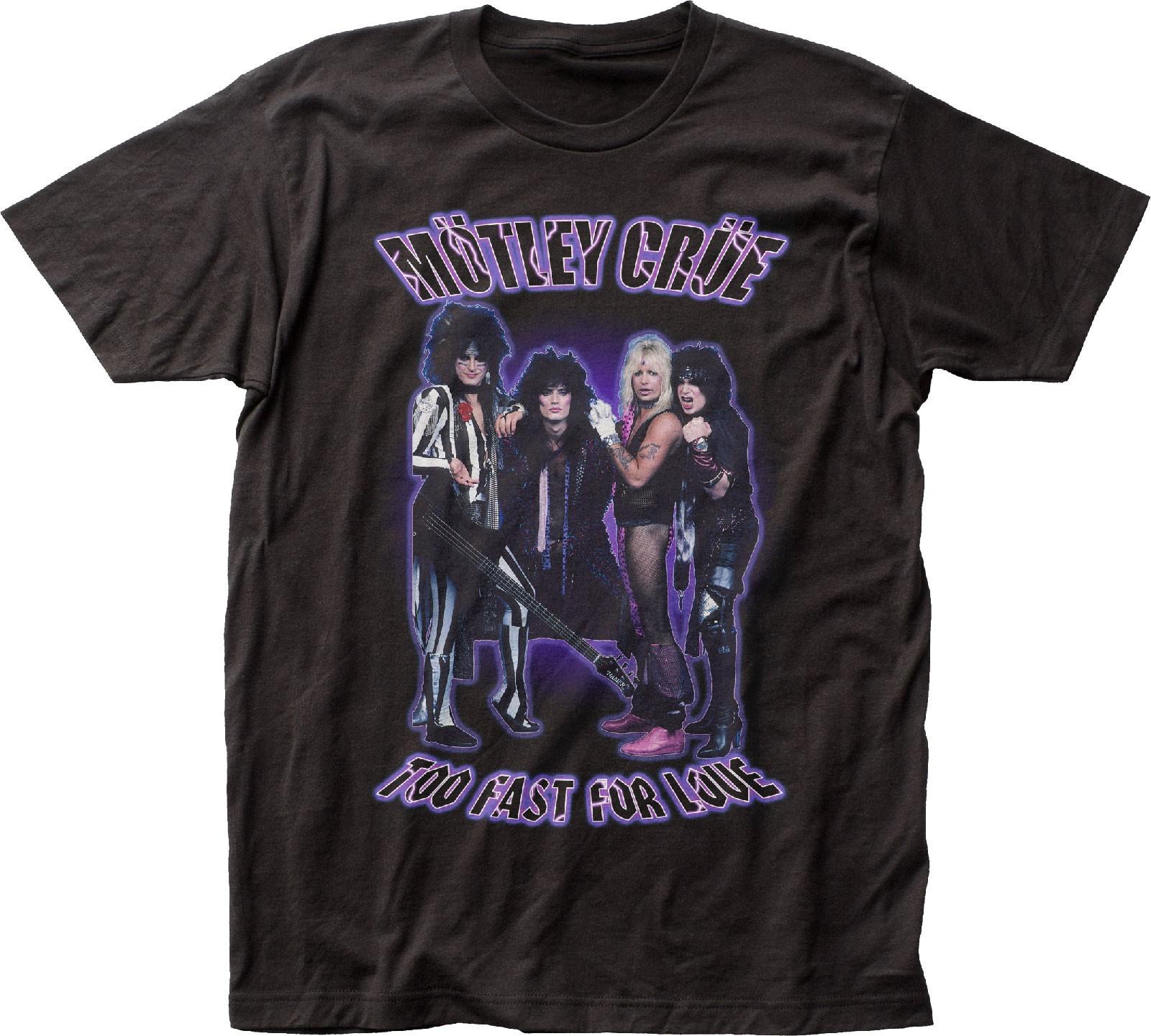 Motley Crue Стиль 90-х Слишком Быстрый Для Любви Мужская Футболка Музыка Классическая Группа Черный XXL