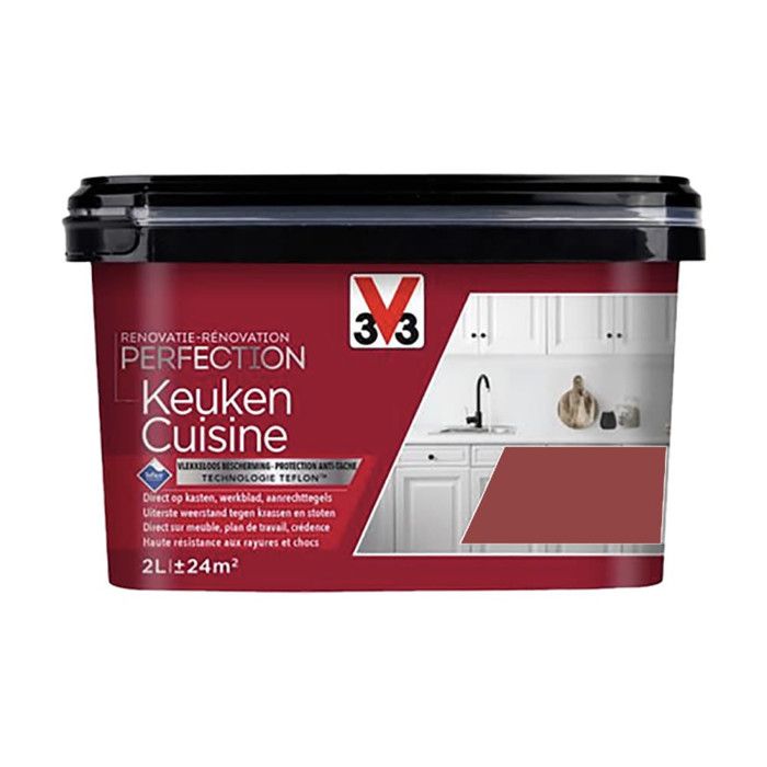 V33 peinture de rénovation cuisine,rénovation perfection rouge exquis satin 2l