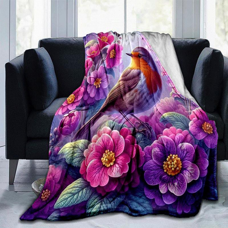 1pc Bird Printing Lightweight Flannel Blanket, Comfortable and Warm Blanket, for Camping Sofa Bed and Couch Office, Suitable for Gift Blanket