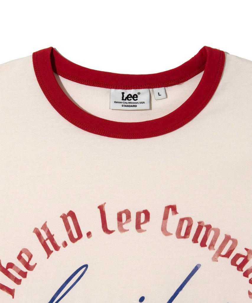 LEE Vintage Lettering Ringer Short Sleeve T-Shirt Ivory