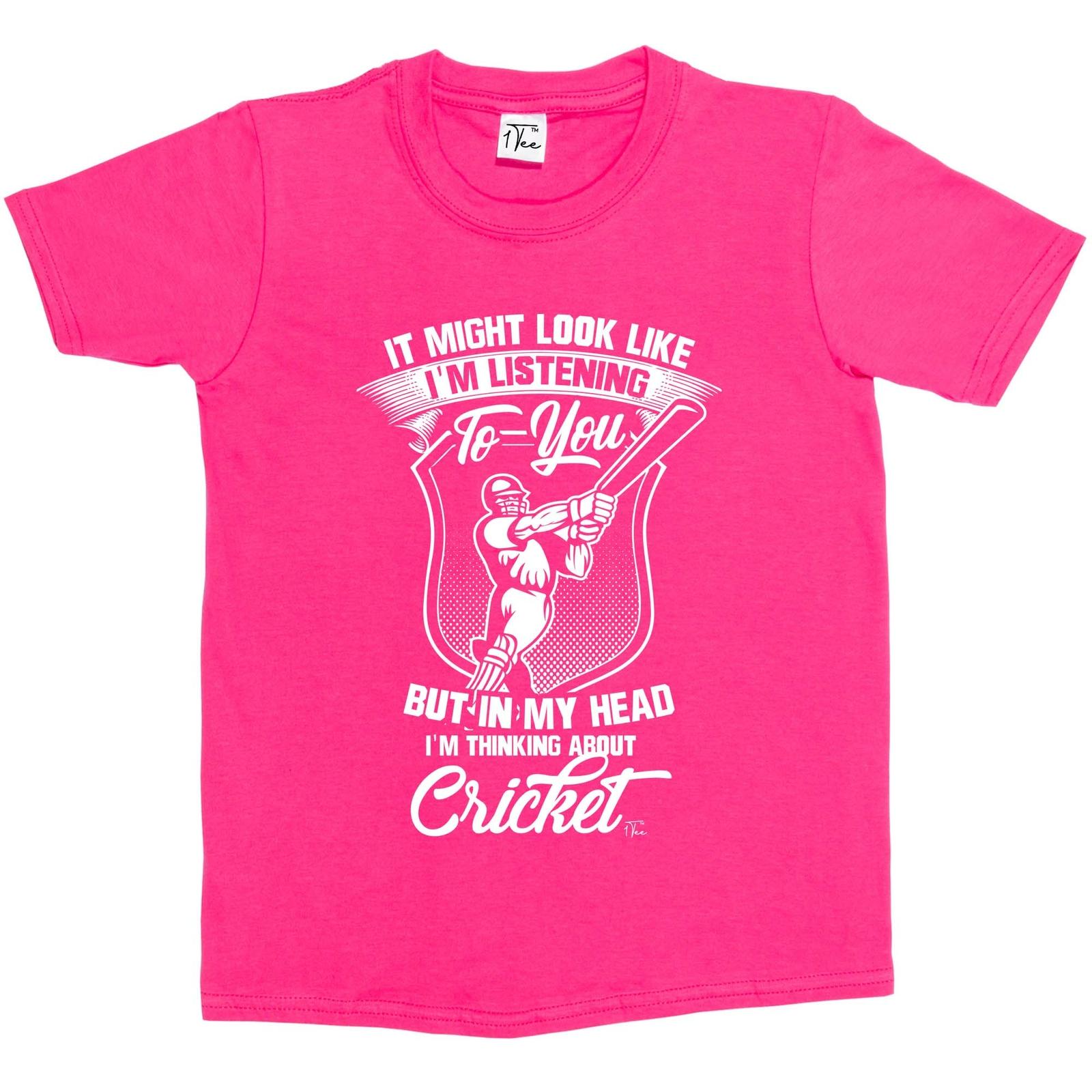 1Tee Kids Girls I might look like I m listening Cricket T-Shirt S