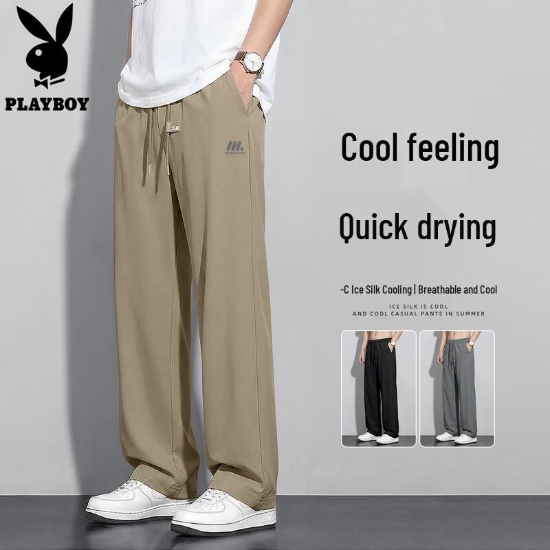 PLAYBOY Men s 2026 Summer Ice Silk Loose Straight-Leg Casual Pants 3XL