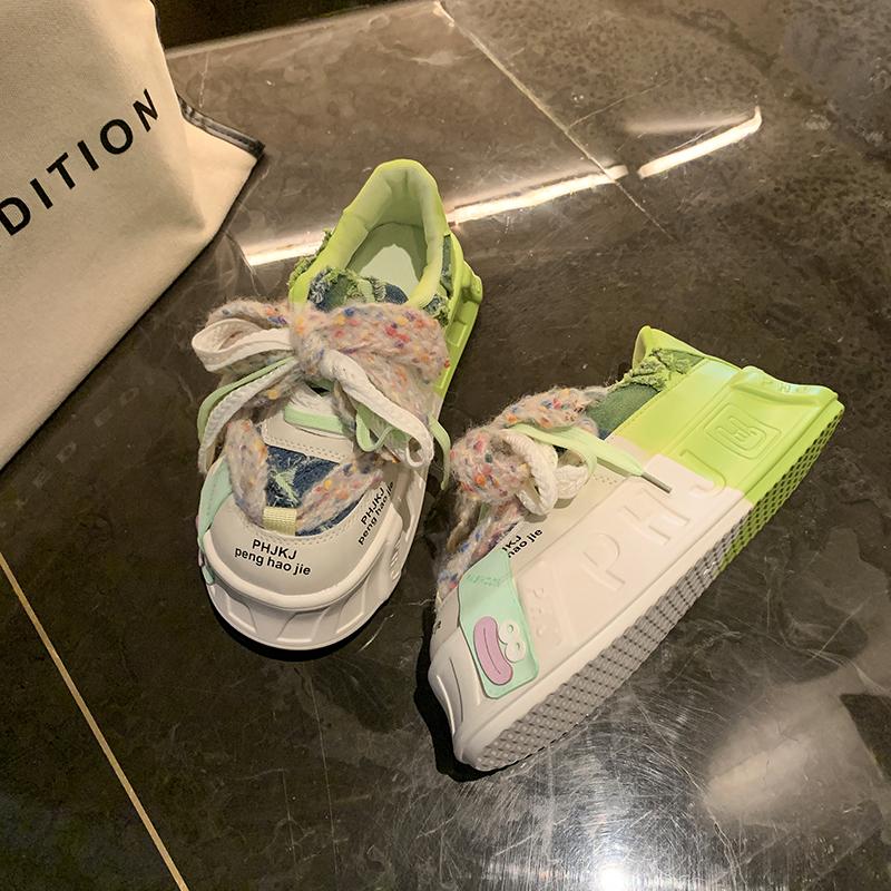 

Модные дизайнерские туфли для папы 5 см для женщин и девочек, туфли на вулканизированной платформе, женские, красочные, с круглым носком, повседневные, женские туфли на шнуровке 40 зелёный