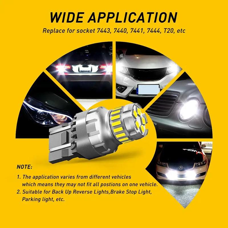 2 stk T20 LED Canbus 7443 W21/5W 7440 W21W LED-pære 6500K Hvit Bil Parkeringslys Posisjonslys DRL Kjørelys 12V