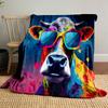Colorful Cow with Sunglasses Patterned Blanket, Flannel, Suitable for All Seasons, Home Decor, Warm and Cozy