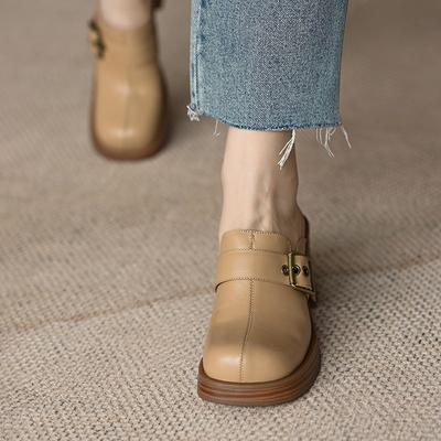 Baotou Half Slippers Women's New Commuter Thick Heels Thick Sole Outer Wear Muller Shoes Belt Buckle High Heels Women Shoes