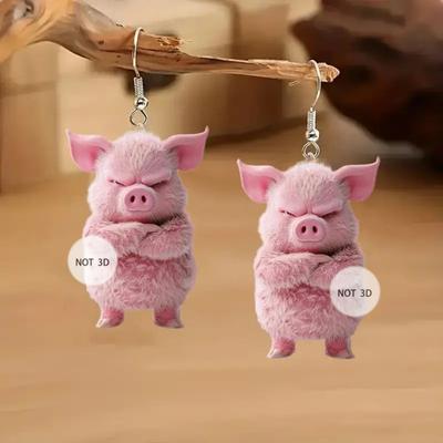 Pink Pig Dangle Earrings 2D Acrylic Pig Charm Earrings Lightweight Cute Angry Pig Earrings for Animal Lovers Daily Wear Casual Outings