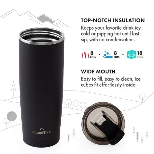 GRANDTIES Premium Drinkware Vacuum Insulated Tumbler, 590ml - Car Cup Holder Compatible & Easy Open Mouth (Midnight Black)
