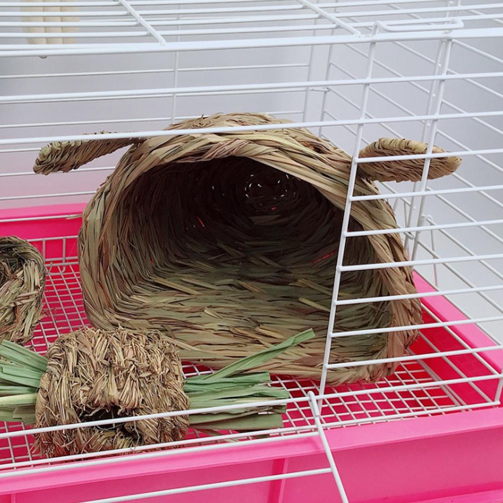 Straw Braid Rabbit Head Shape Chinchilla Hamster Hedgehog Grass Warm House Nest