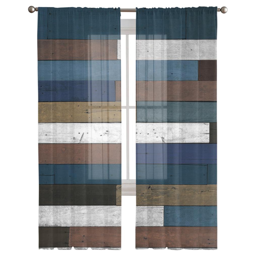 Wood Grain Color Sheer Curtains Tulle for Living Room Bedroom Kitchen Voile Drapes Home Decoration Window Treatment