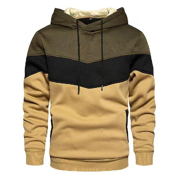 New Autumn Winter Men's Collarless Hooded Casual Sweatshirt Pullover Loose Side Seam Insert Pocket Color Matching Youth Hooded Sweatshirt