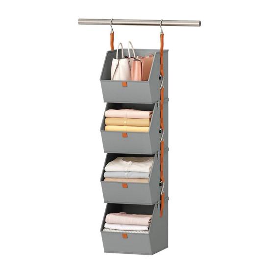 1 Set Collapsible Hanging Closet Organizer Adjustable Wardrobe Storage System with Hooks 4 Tier Closet Shelves Foldable Fabric Storage Bins