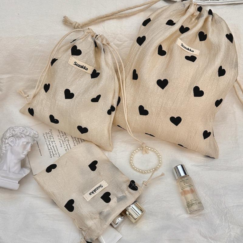 

36252 Champagne love bundle mouth bag drawstring small object storage bag cloth bag student sundries portable washing bag Small size (14*16)
