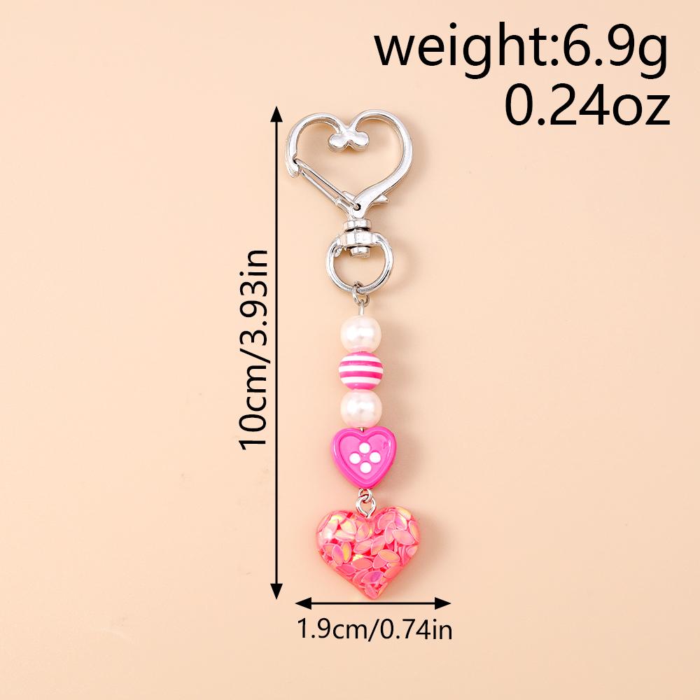 Cute Love Heart Keychain Women Girls Beaded Key Ring Pendant for Handbag Decor DIY Key Chain Jewelry Gift