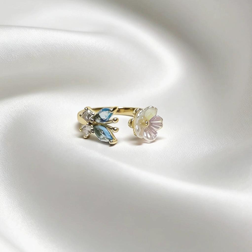 New Fashion Crystal Zircon Rings Sweet Flower Leaf Butterfly Adjustable Open Rings Female Wedding Engagement Jewelry Gift