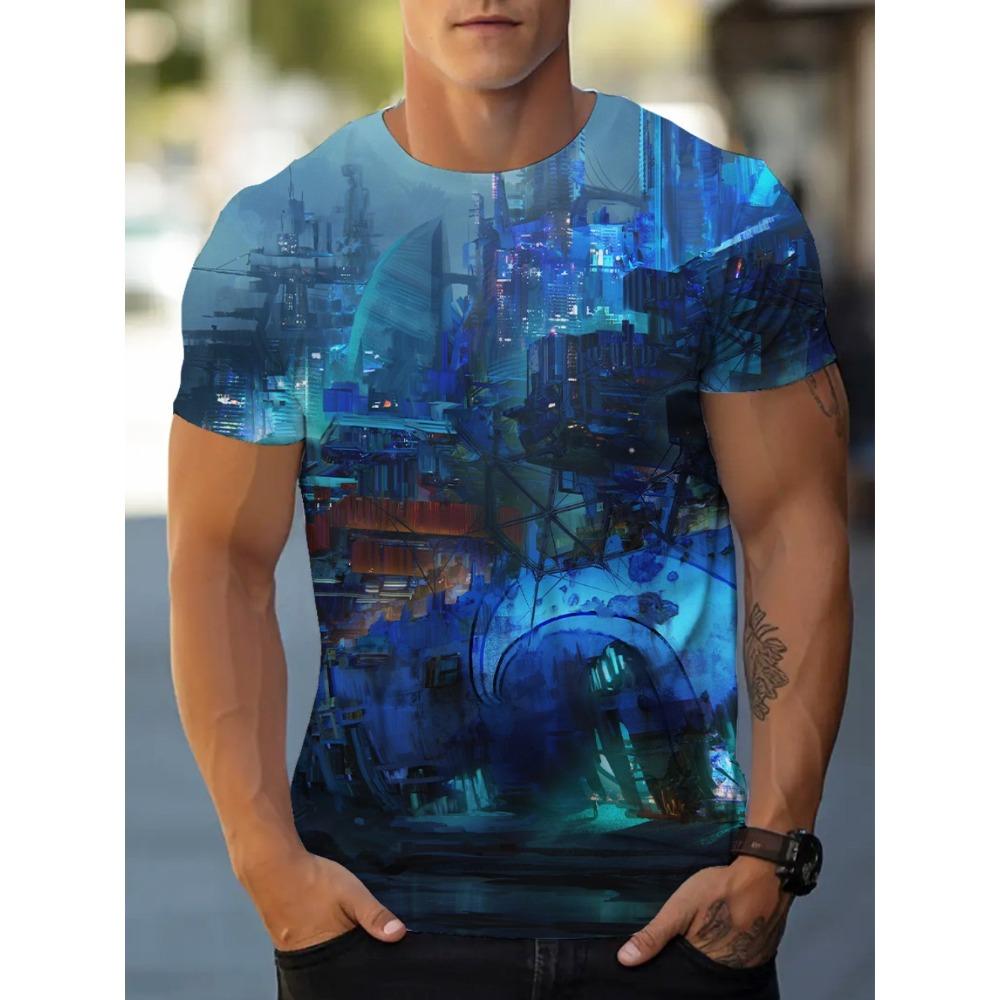 T-shirt Stampa Digitale 3D Top Manica Corta da Ragazzo e Uomo Versatile Traspirante