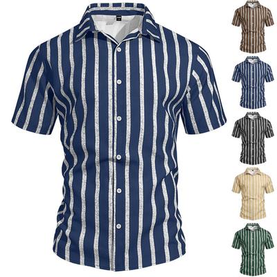 2026 Men's New Summer Fashion Striped Short-Sleeved Shirt Casual Beach Short-Sleeved T-Shirt Male