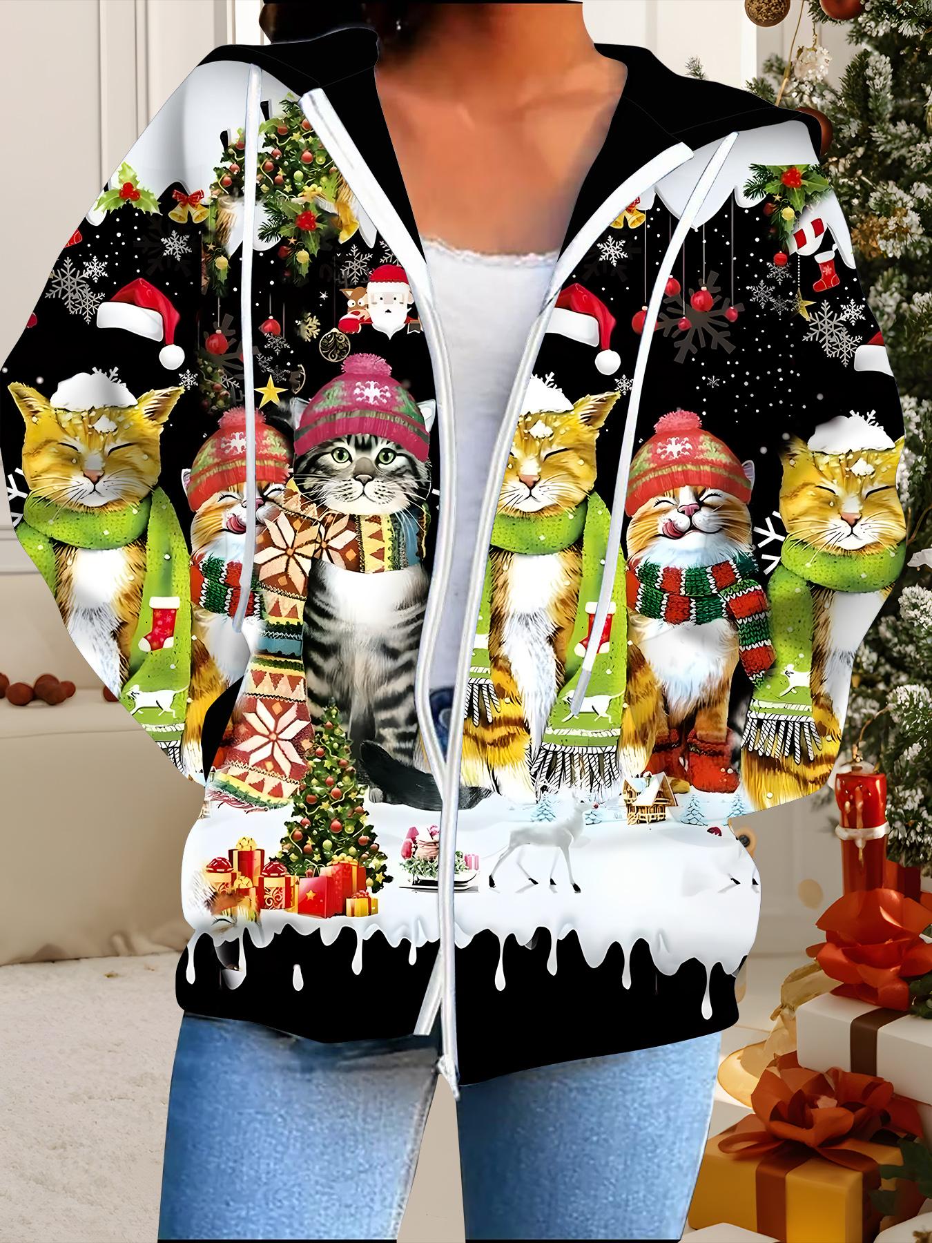 

Рождественский кардиган с капюшоном, 3D-печать, большого размера, осенне-зимний, в стиле ретро 1XL белый