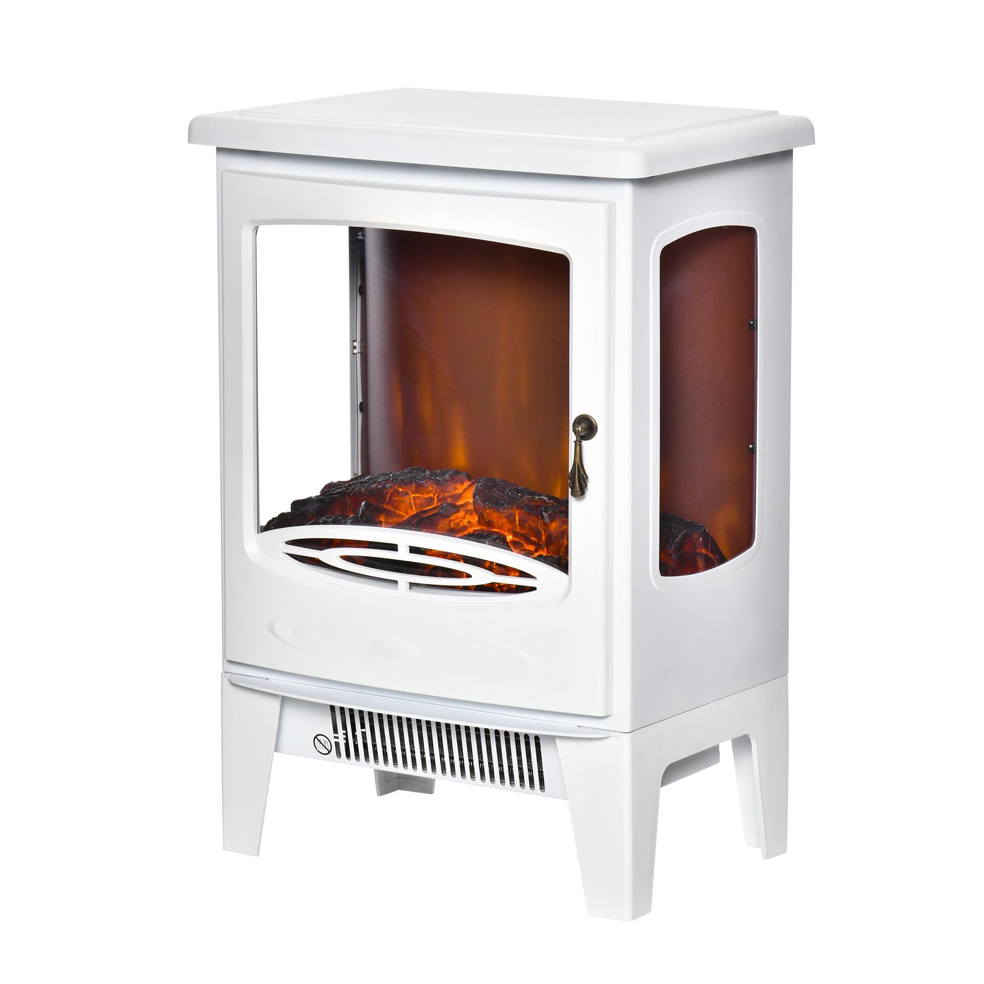 Poêle cheminée électrique Style Néo Rétro 900 1800 W Simulation Flamme LED Luminosité Réglable ABS Acier Blanc