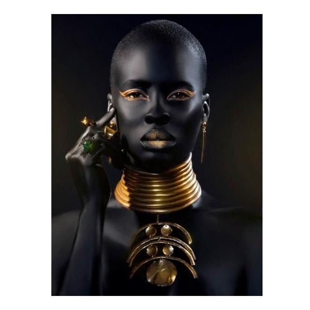 African Girls Woman Gold Jewelry Posters Wall Canvas Art Prints Modern Figures Portrait Paintings Living Room Home Decor Picture