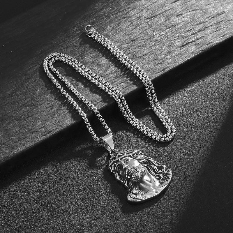 Stainless Steel Jesus Pendant Necklace for Men Religious Jewelry