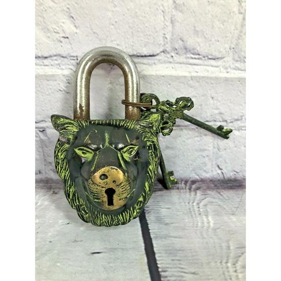 Brass Lion Home Garden Padlock with 2 Keys