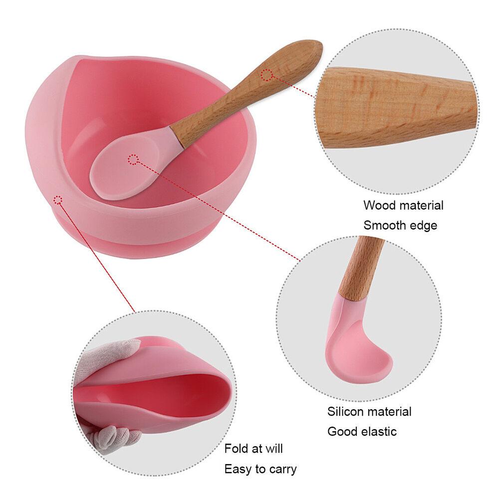 Supply Suctive Bamboo Spoon Toddler Bowl Children Dishes Silicone Dinnerware Food Grade Silicone