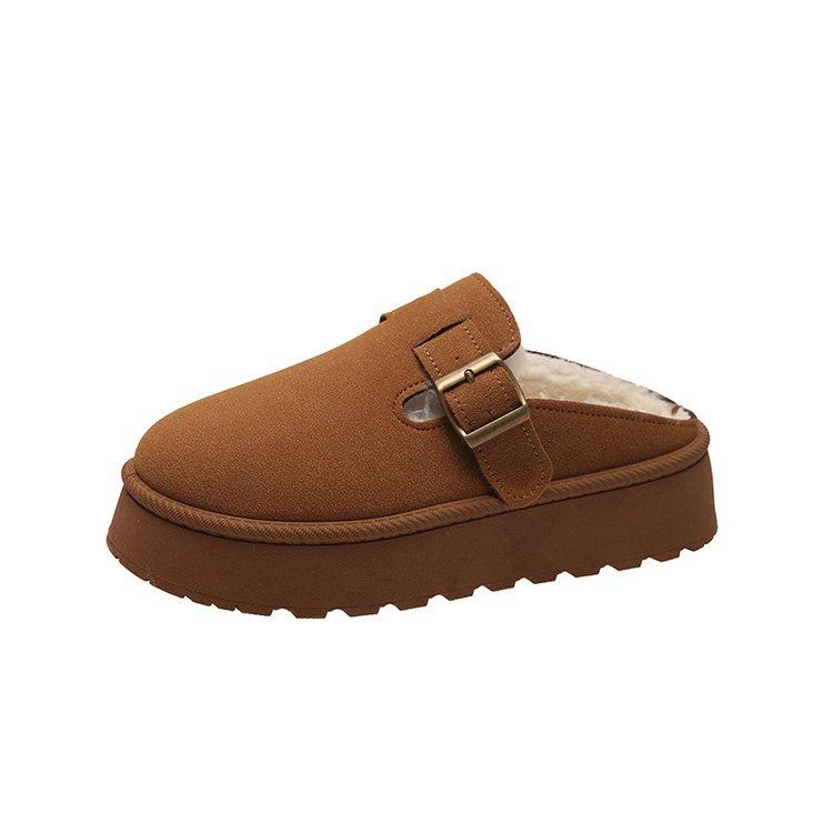 

Fur integrated fur bag head half slippers women s winter wear velvet thick soles 2025 new thermal Boken cotton shoes 40