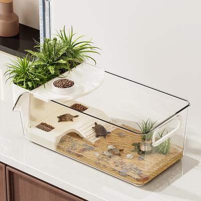Multifunction Ecological Turtle Aquarium Transparent Terrarium for Crayfish Hermit Crabs Frog Reptile Tortoise Habitat Basking