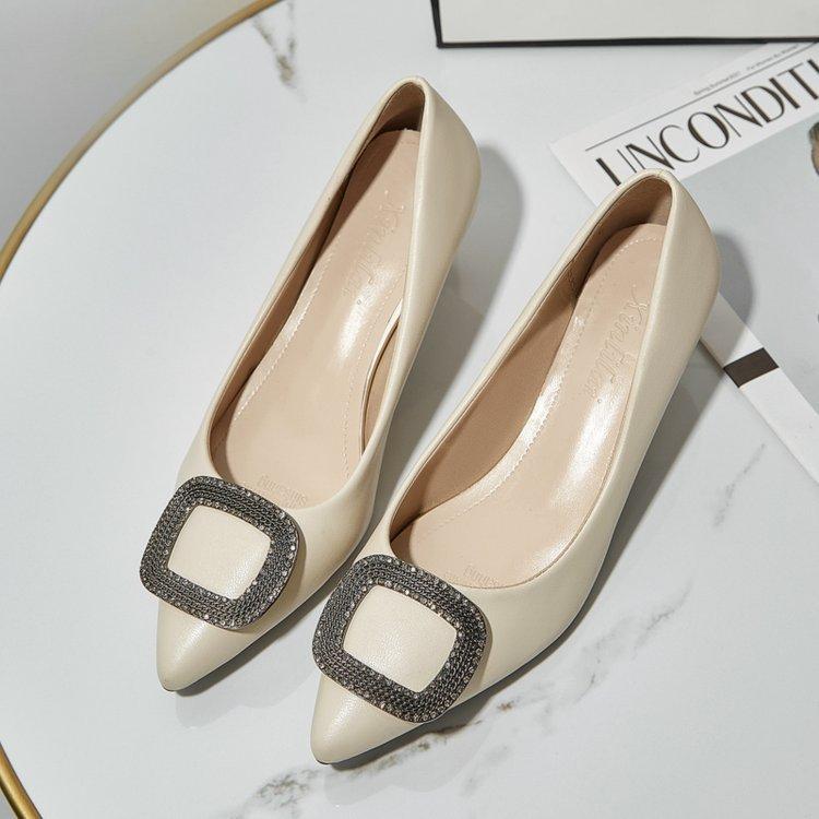 

High heels women s new large size shallow mouth pointed single shoes fashion rhinestone square buckle fashion shoes 43
