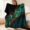 Teal Green with Golden Lines Flannel Blanket Abstract Marble Art Pattern Soft Cozy All-Season Throw for Couch Decorative Modern Ho