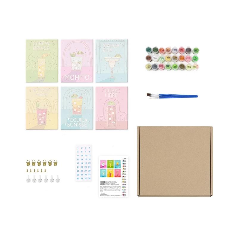 6PCS Numbered Preprinted Fabric Canvas With Acrylic Paint Art Brush For Beginner Art Craft Project and Home Decoration