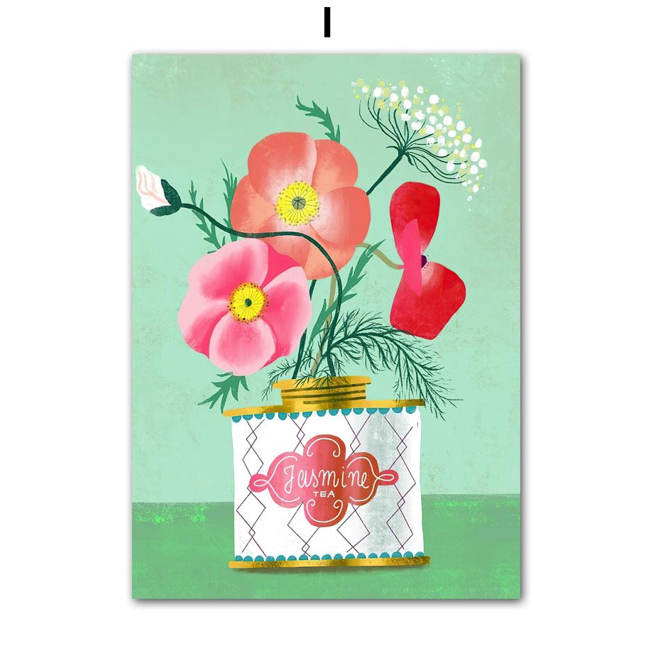 Boho Colorful Girl Vase Flowers Illustration Wall Art Canvas Painting Abstract Posters and Prints Pictures For Living Room Decor